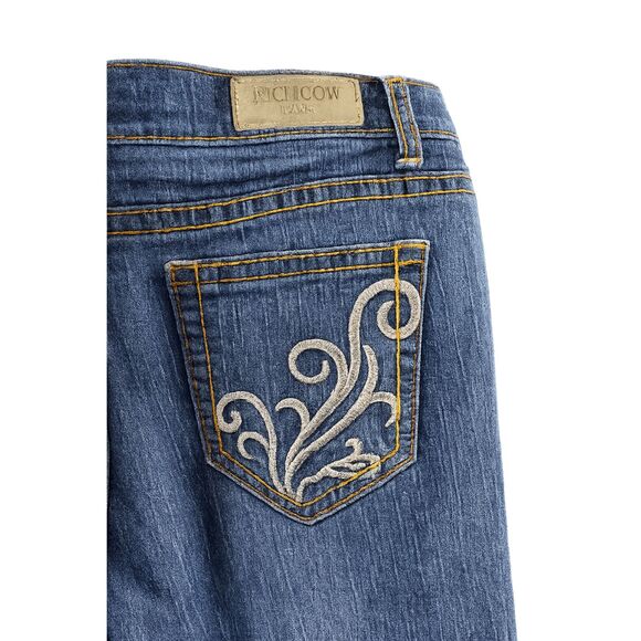Richcow Jeans Denim - Rich Cow Jeans Women's 28x30 Skinny Distressed Embroidered Bling Pocket Y2K